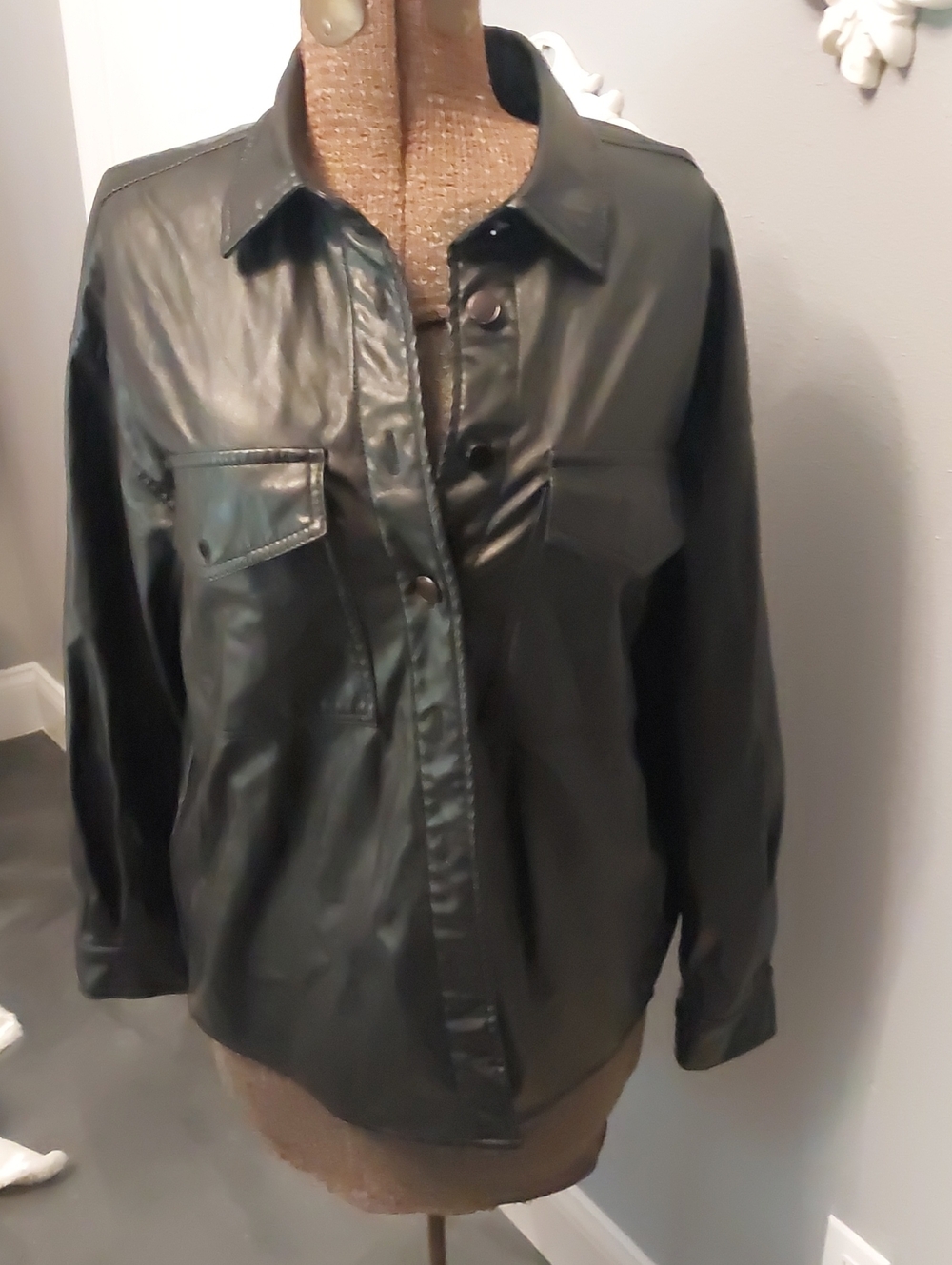 Dollhouse Black Faux Leather Buttonup Shirt